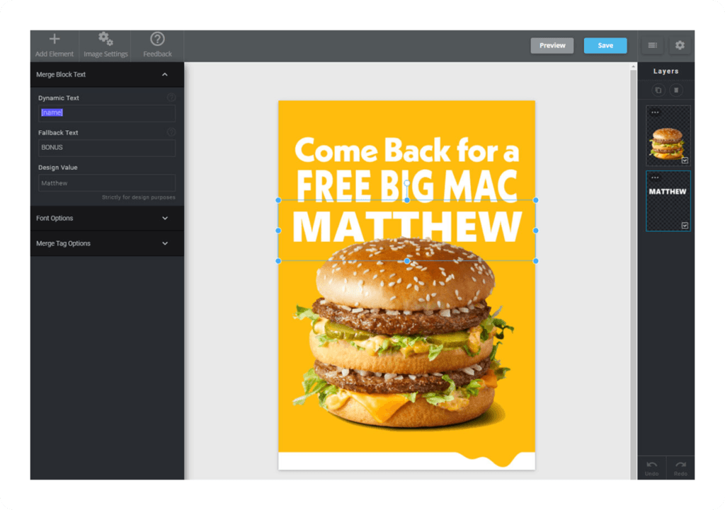 Adding dynamic first name to email images with Niftyimages