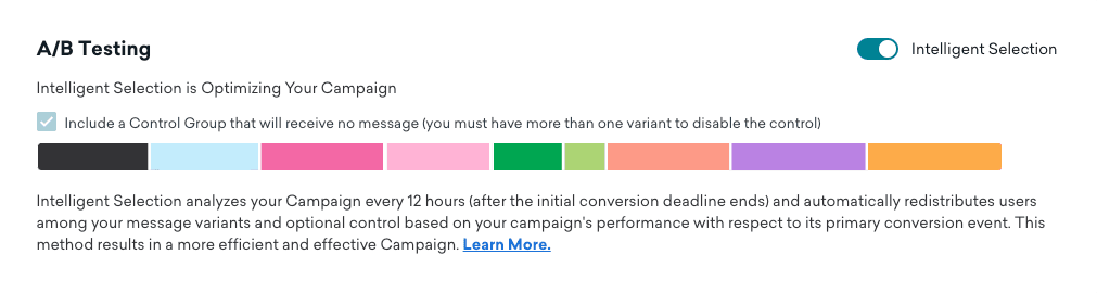 Intelligent Selection A/B Testing Feature from customer engagement platform Braze