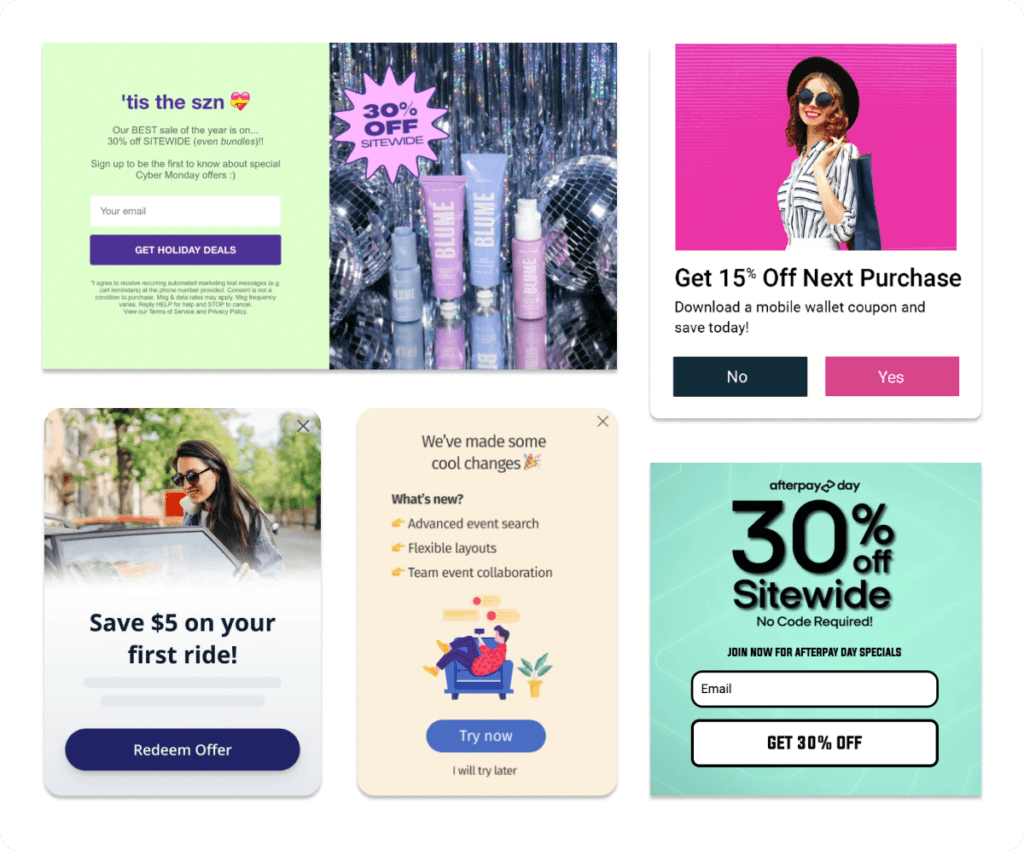 Examples of web and mobile in-app messages