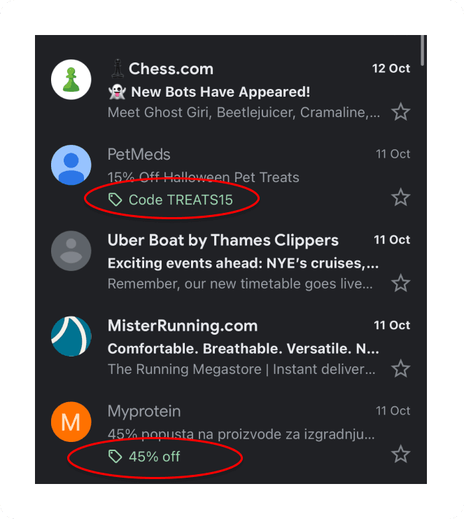 Gmail - automatic deal annotation on mobile