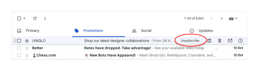 Gmail - one click unsubsribe - Inbox