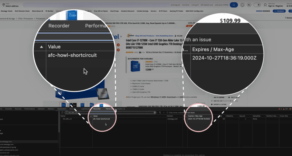 Inspecting a tracking cookie via browser