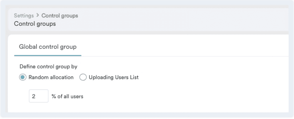 MoEngage global control group settings