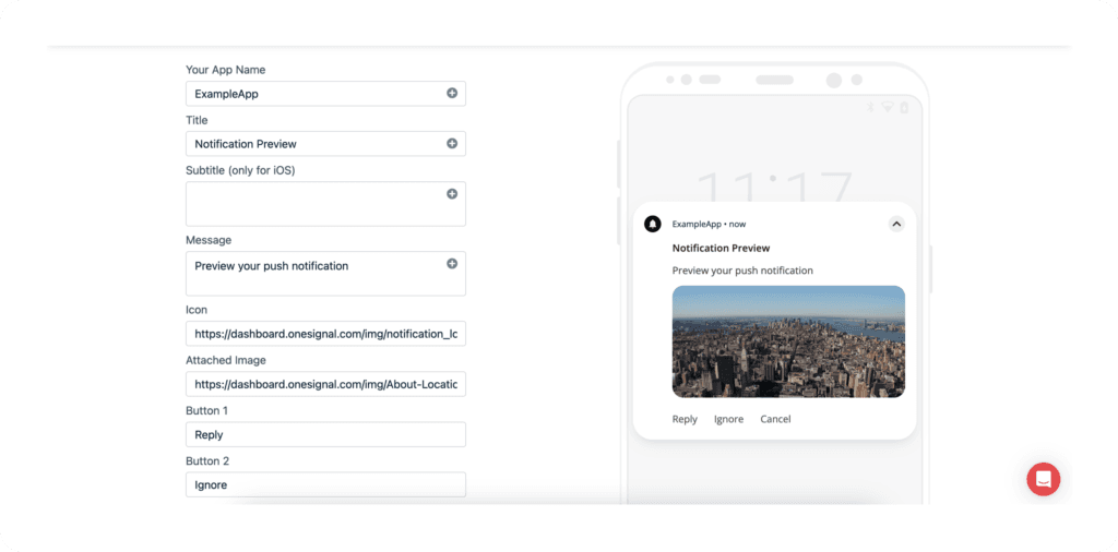 OneSignal push notification preview tool