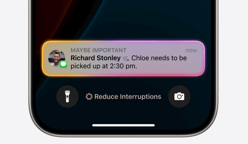 Reduce interruptions focus type enabled by Apple Intelligence on iOS 18